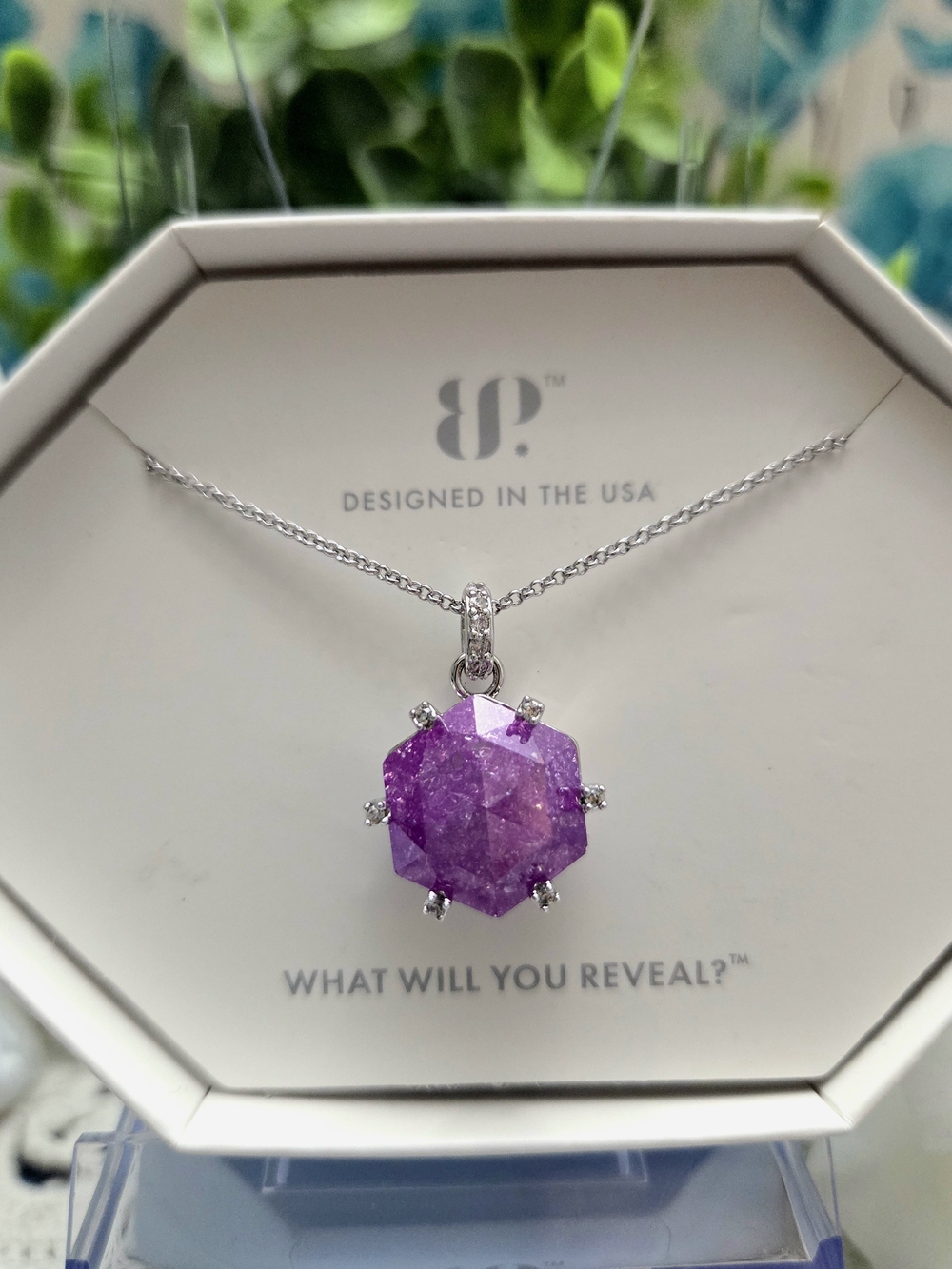 BP Lavender Ice Crystal Pendant Necklace On Rhodium Plating